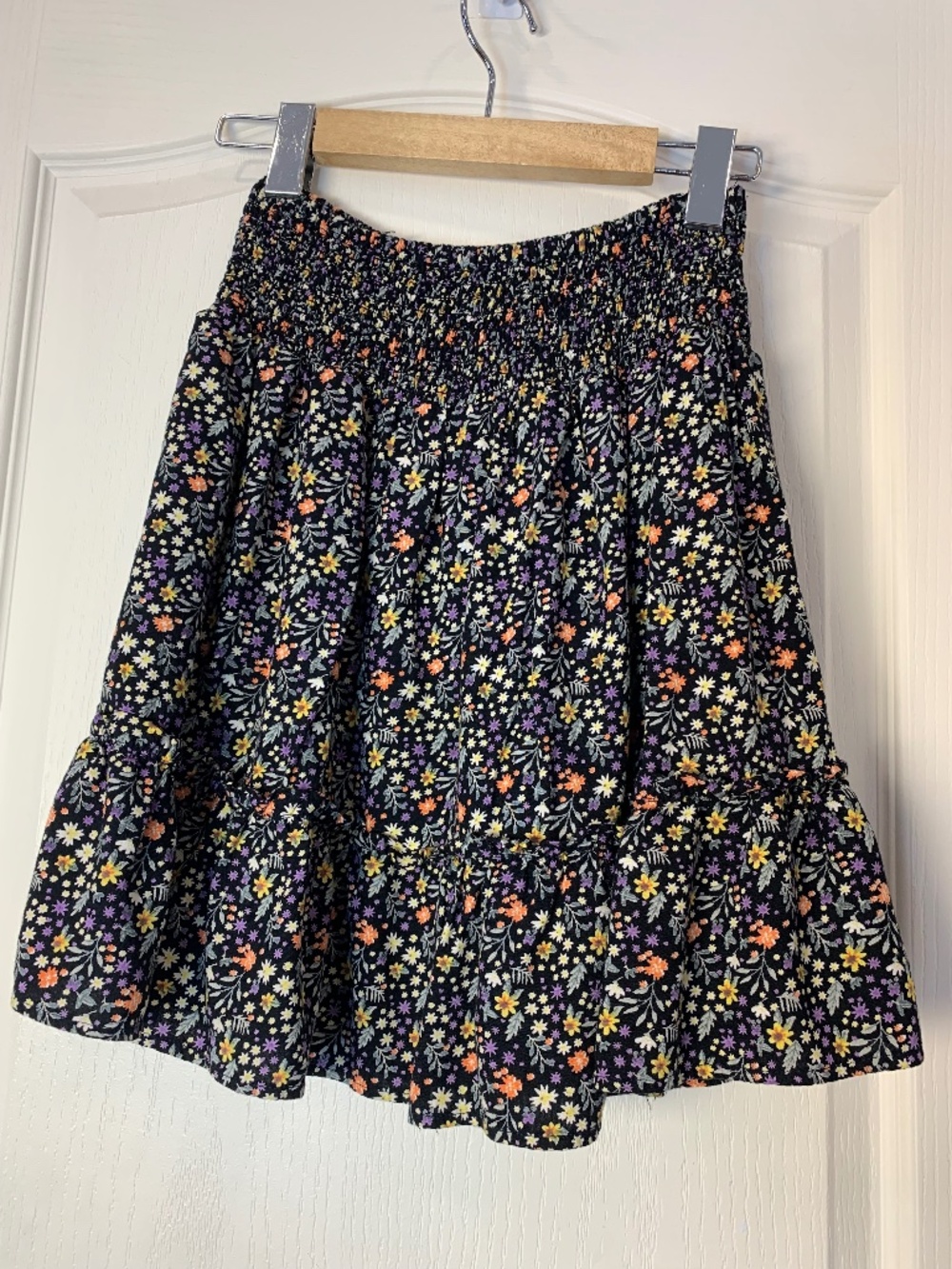 Twik Floral Mini Skirt XS – Cottagecore Boho Spring Summer Elastic Waist Eco
